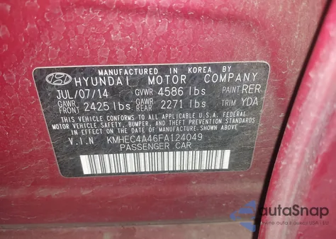 2015 Hyundai Sonata Hybrid from USA, damaged, VIN KMHEC4A46FA124049